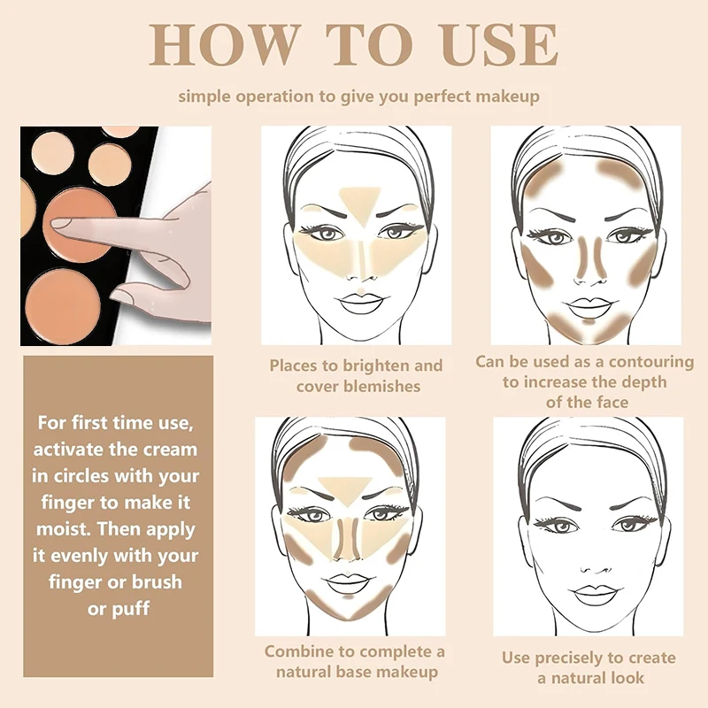 10 Colors Cream Contour Concealer Palette Highlighter Bronzer Face Makeup Kit with Brush,Waterproof Foundation for Beginners