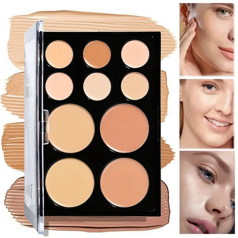 10 Colors Cream Contour Concealer Palette Highlighter Bronzer Face Makeup Kit with Brush,Waterproof Foundation for Beginners