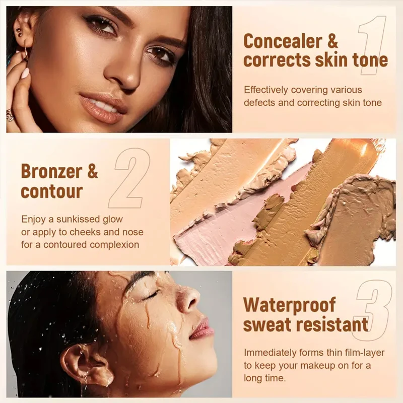 10 Colors Cream Contour Concealer Palette Highlighter Bronzer Face Makeup Kit with Brush,Waterproof Foundation for Beginners