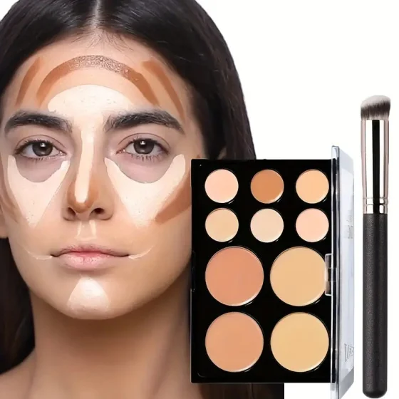 10 Colors Cream Contour Concealer Palette Highlighter Bronzer Face Makeup Kit with Brush,Waterproof Foundation for Beginners