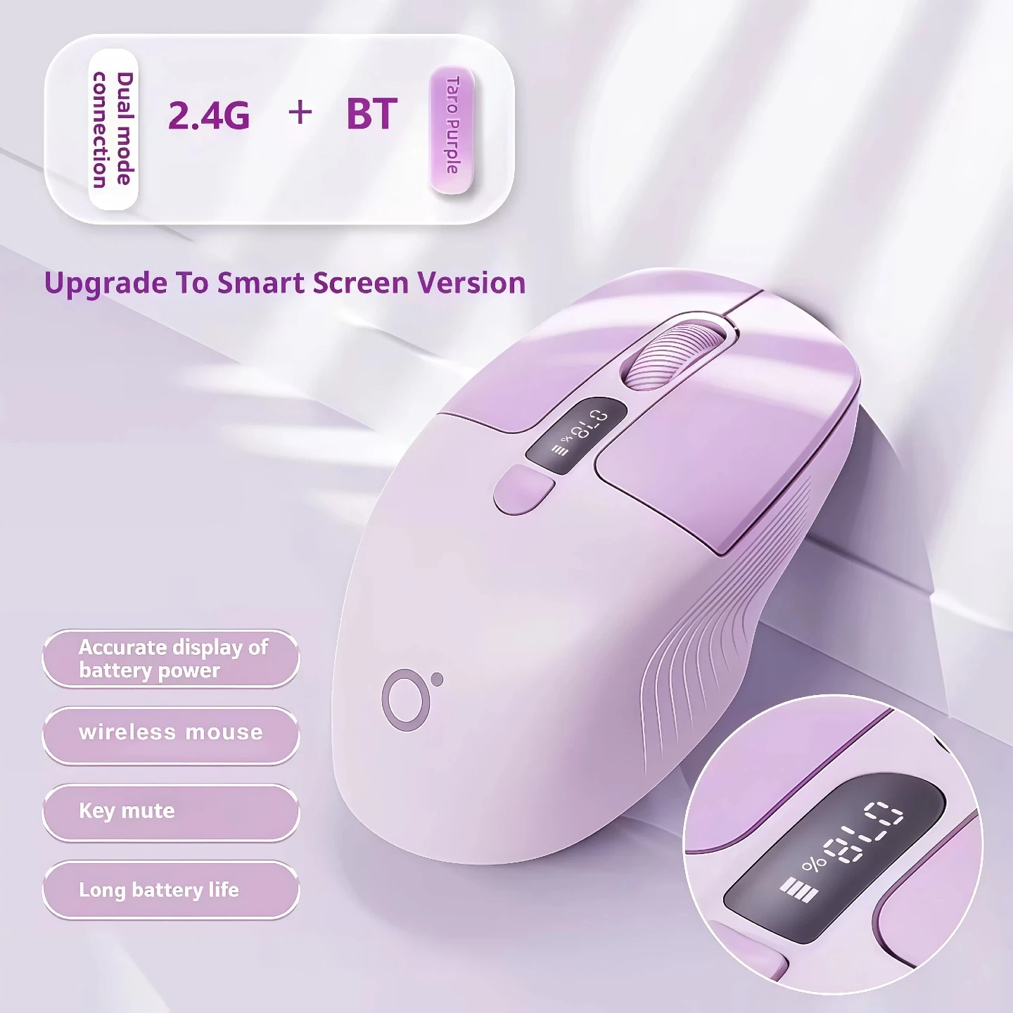 Silent Wireless Mouse Bluetooth 2.4G Dual Mode Type-C  Rechargeable LED Display DPI Battery 6 Button  Lightweight Office Gaming Mouse for Laptop Desktop PC