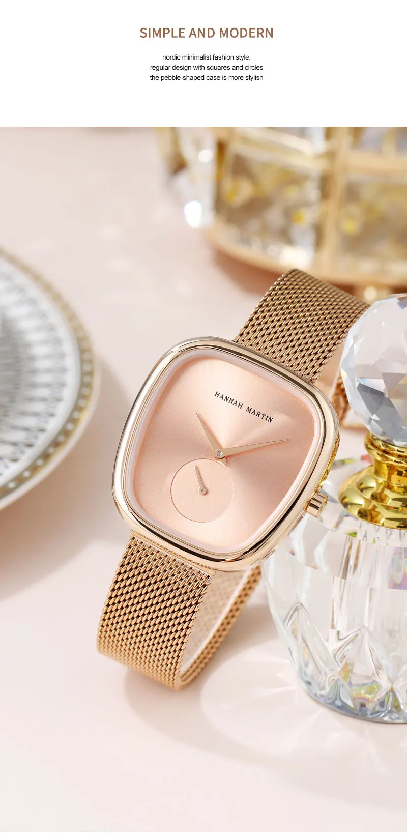 HANNAH MARTIN Hot selling Rose Gold Quartz Watch Women's 34mm Wine Barrel Simple Black Stopwatch Fashionable Minimalist Style Oval Women's Watches Japan Leisure Watches Ladies Clock Local Watch Women Mesh with Quartz Movement Original Ladies Watch