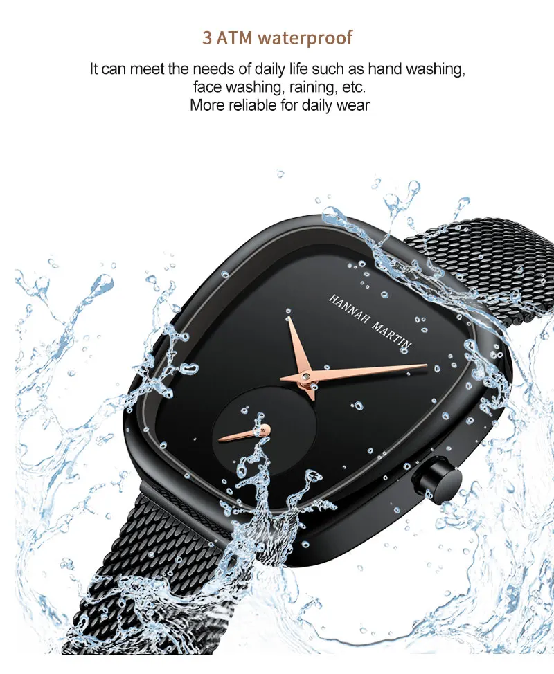 HANNAH MARTIN Hot selling Rose Gold Quartz Watch Women's 34mm Wine Barrel Simple Black Stopwatch Fashionable Minimalist Style Oval Women's Watches Japan Leisure Watches Ladies Clock Local Watch Women Mesh with Quartz Movement Original Ladies Watch
