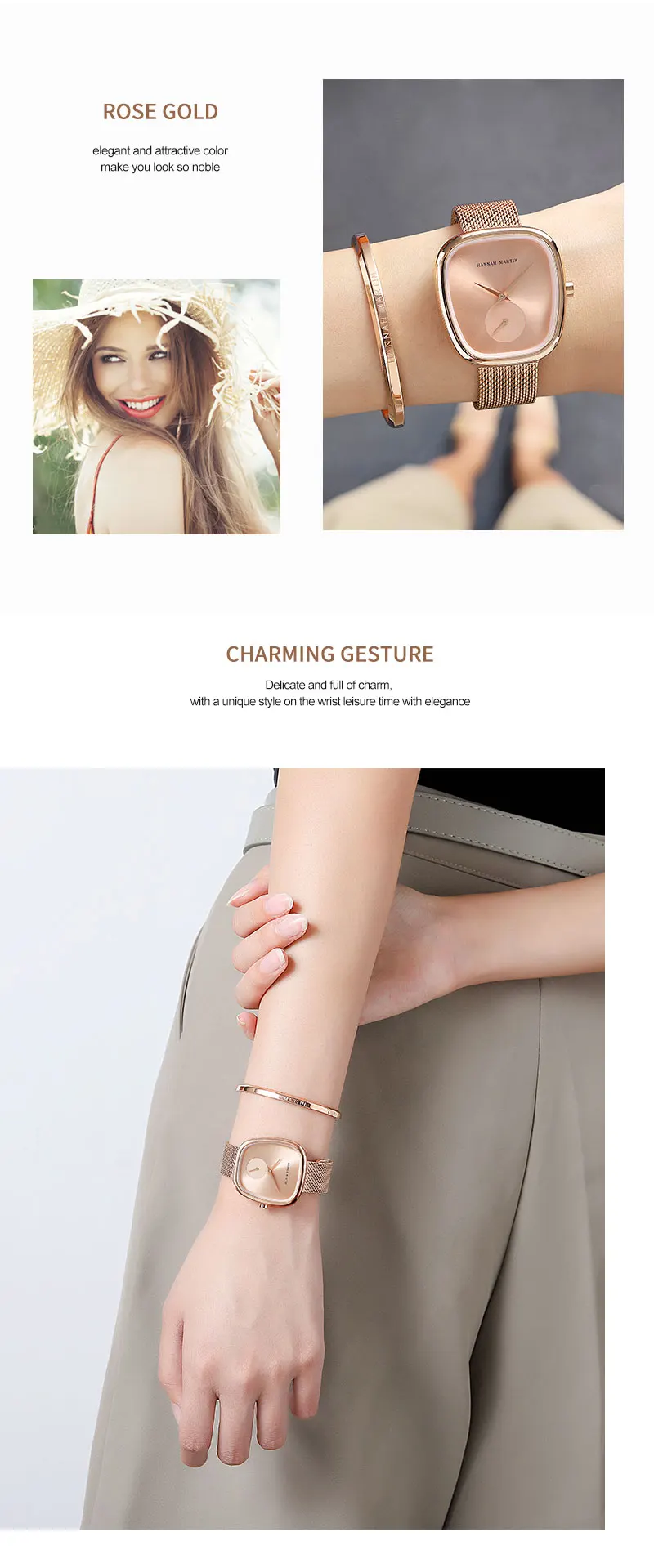 HANNAH MARTIN Hot selling Rose Gold Quartz Watch Women's 34mm Wine Barrel Simple Black Stopwatch Fashionable Minimalist Style Oval Women's Watches Japan Leisure Watches Ladies Clock Local Watch Women Mesh with Quartz Movement Original Ladies Watch