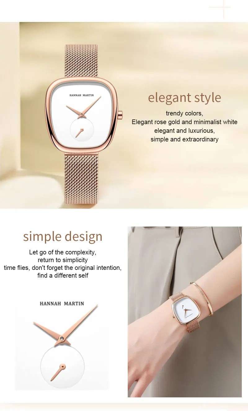 HANNAH MARTIN Hot selling Rose Gold Quartz Watch Women's 34mm Wine Barrel Simple Black Stopwatch Fashionable Minimalist Style Oval Women's Watches Japan Leisure Watches Ladies Clock Local Watch Women Mesh with Quartz Movement Original Ladies Watch