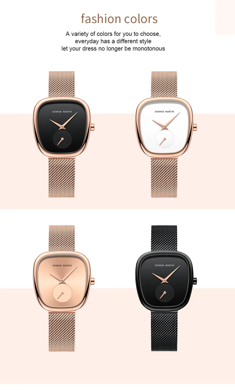 HANNAH MARTIN Hot selling Rose Gold Quartz Watch Women's 34mm Wine Barrel Simple Black Stopwatch Fashionable Minimalist Style Oval Women's Watches Japan Leisure Watches Ladies Clock Local Watch Women Mesh with Quartz Movement Original Ladies Watch