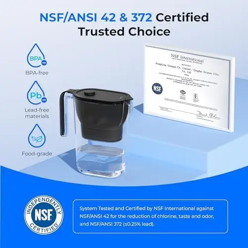 7-Cup Water Filter Pitcher, NSF Certified, 200-Gallon Long-Life, Reduces Chlorine & PFOA/PFOS, Replaces 6,400 Plastic Bottles Yearly, Black