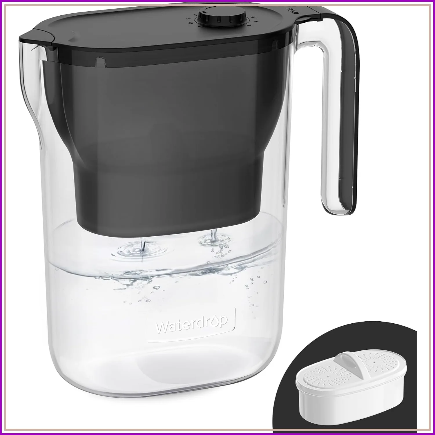 7-Cup Water Filter Pitcher, NSF Certified, 200-Gallon Long-Life, Reduces Chlorine & PFOA/PFOS, Replaces 6,400 Plastic Bottles Yearly, Black