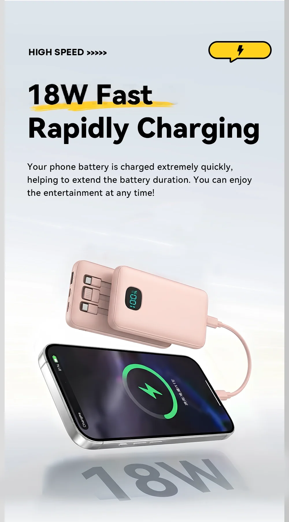 Built-in 3 Cables Power Bank 13800mAh 18W PD Fast Charge Portable Charger LED Display External Battery Pack All in One Travel Power Supply For iPhone 16 15 14 Pro Max Samsung Galaxy S25 S24 Ultra Google Pixel iPad Tablet