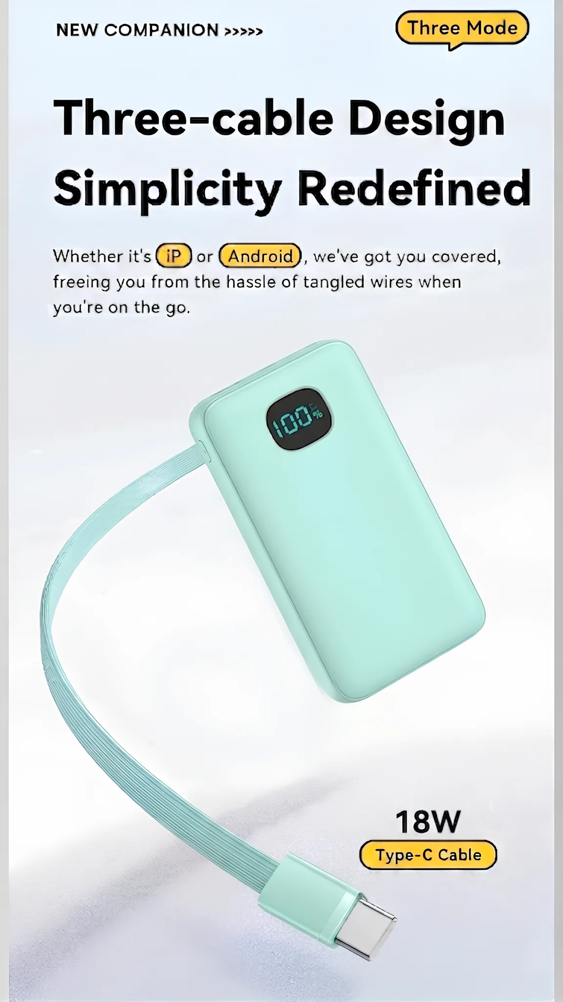 Built-in 3 Cables Power Bank 13800mAh 18W PD Fast Charge Portable Charger LED Display External Battery Pack All in One Travel Power Supply For iPhone 16 15 14 Pro Max Samsung Galaxy S25 S24 Ultra Google Pixel iPad Tablet