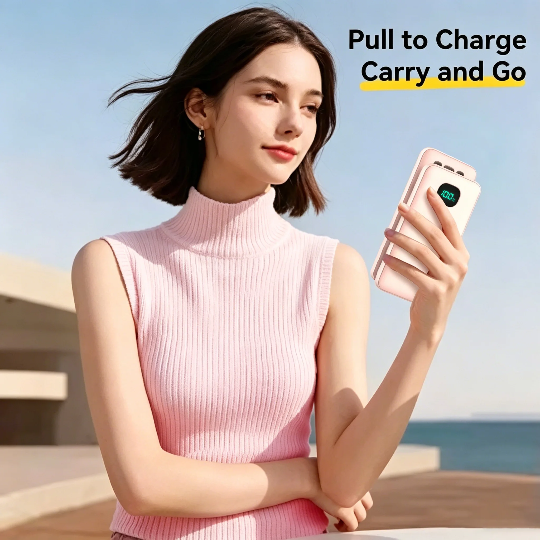 Built-in 3 Cables Power Bank 13800mAh 18W PD Fast Charge Portable Charger LED Display External Battery Pack All in One Travel Power Supply For iPhone 16 15 14 Pro Max Samsung Galaxy S25 S24 Ultra Google Pixel iPad Tablet