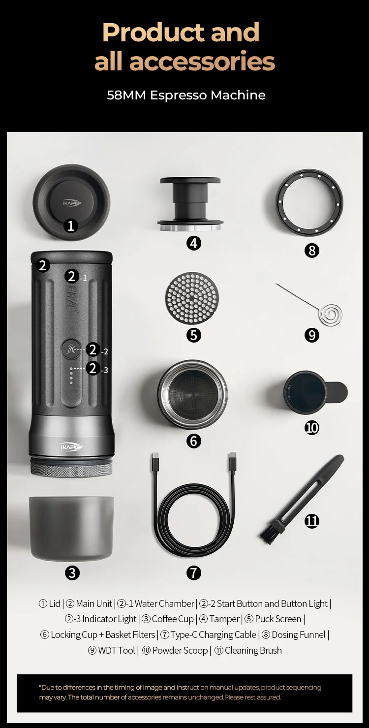 IKAPE Kapo K2 Portable Coffee Machine/Bluetooth Connection/Timer Function,51/58mm Espresso Bottomless Portafilter,Camping/Home