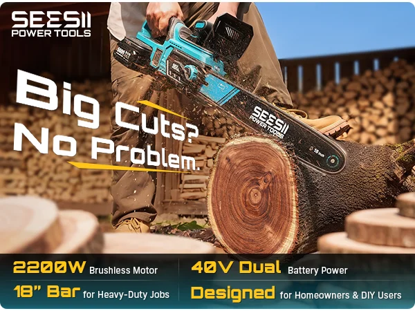 SEESII 40V 18Inch Brushless Chainsaw With Automatic Oiler 2200W Cordless Electric Saw Garden Woodworking Cutting Tool For Makita 18v Battery Pin