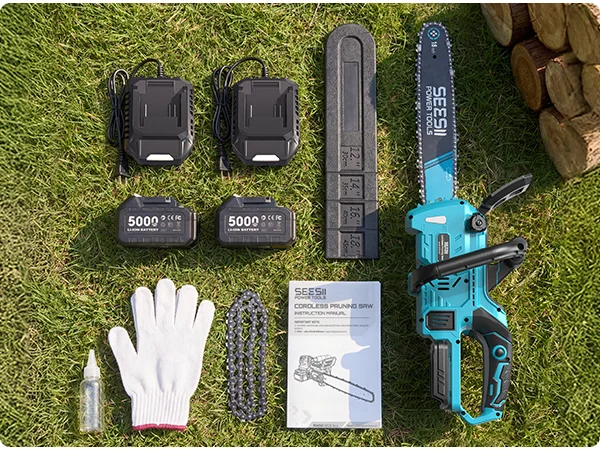 SEESII 40V 18Inch Brushless Chainsaw With Automatic Oiler 2200W Cordless Electric Saw Garden Woodworking Cutting Tool For Makita 18v Battery Pin