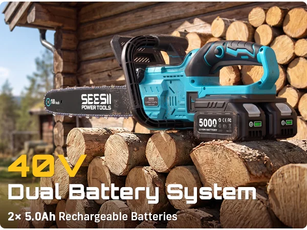 SEESII 40V 18Inch Brushless Chainsaw With Automatic Oiler 2200W Cordless Electric Saw Garden Woodworking Cutting Tool For Makita 18v Battery Pin
