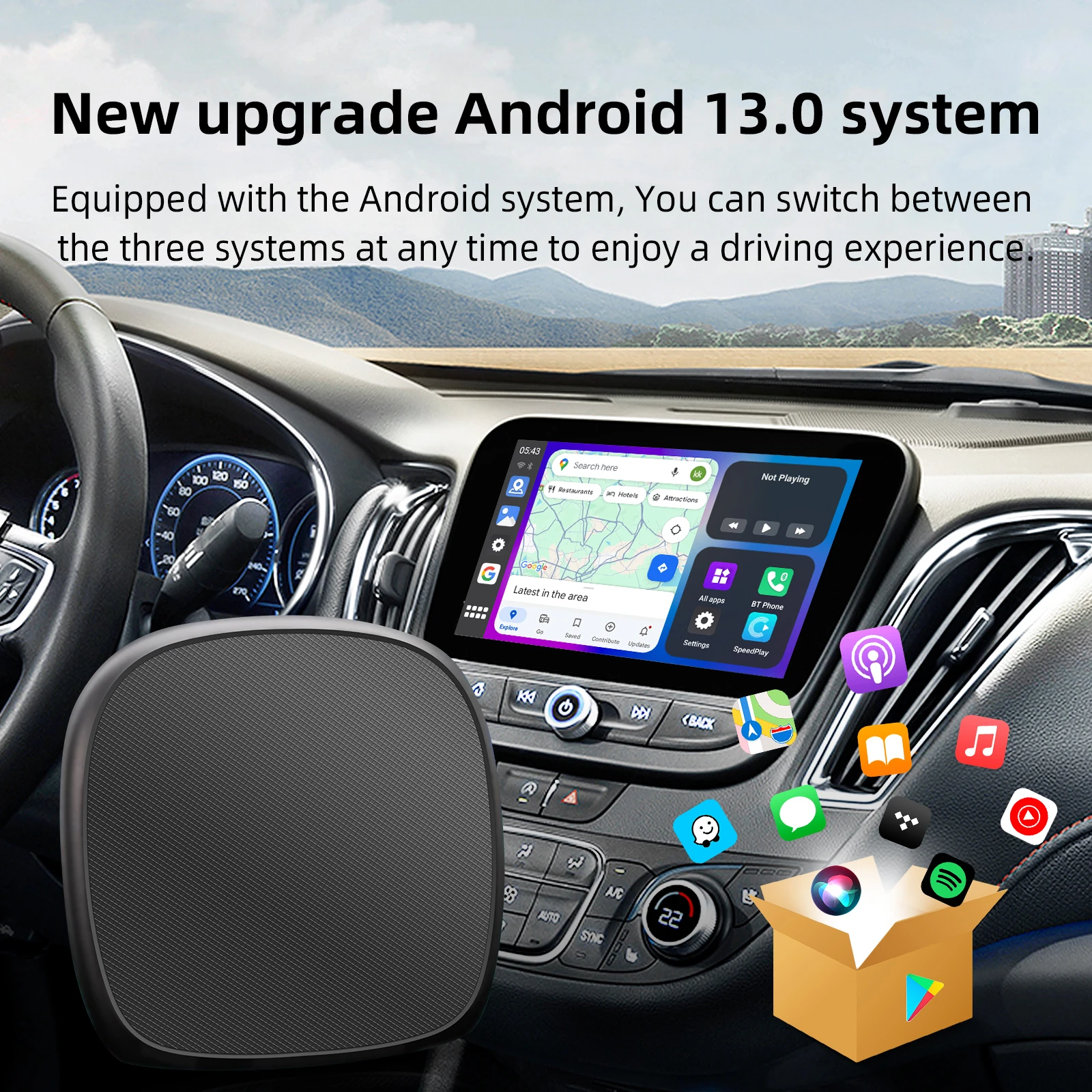 Full Android 13 CarPlay Ai Box CarPlay Android Auto Wired to Wireless Android Qualcomm Octa-core Netflix Youtube Support HDMI Output Plug and Play