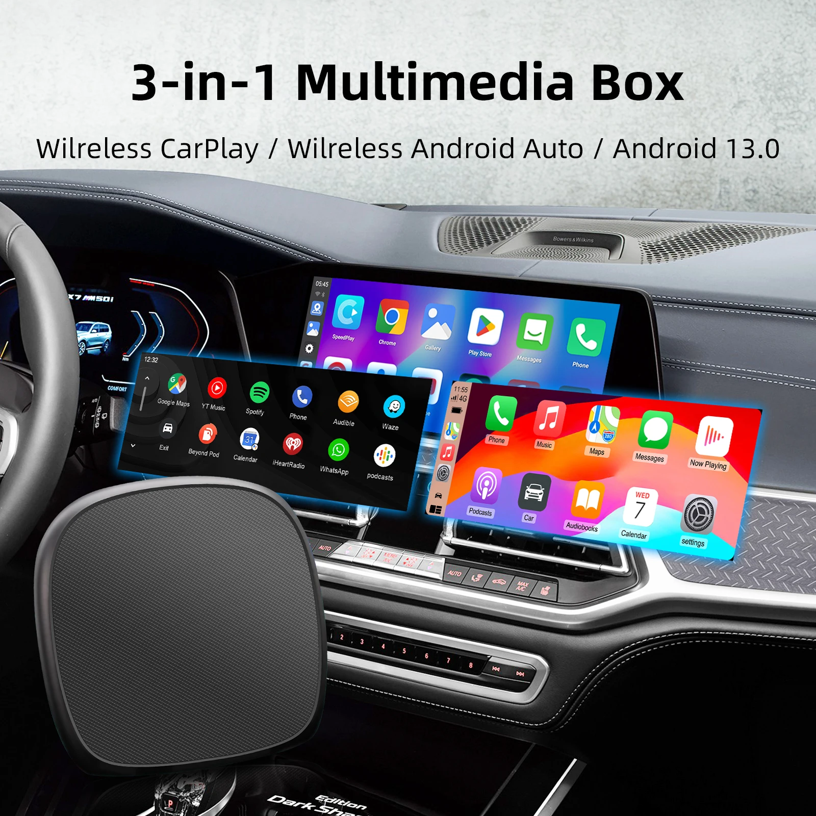 Full Android 13 CarPlay Ai Box CarPlay Android Auto Wired to Wireless Android Qualcomm Octa-core Netflix Youtube Support HDMI Output Plug and Play