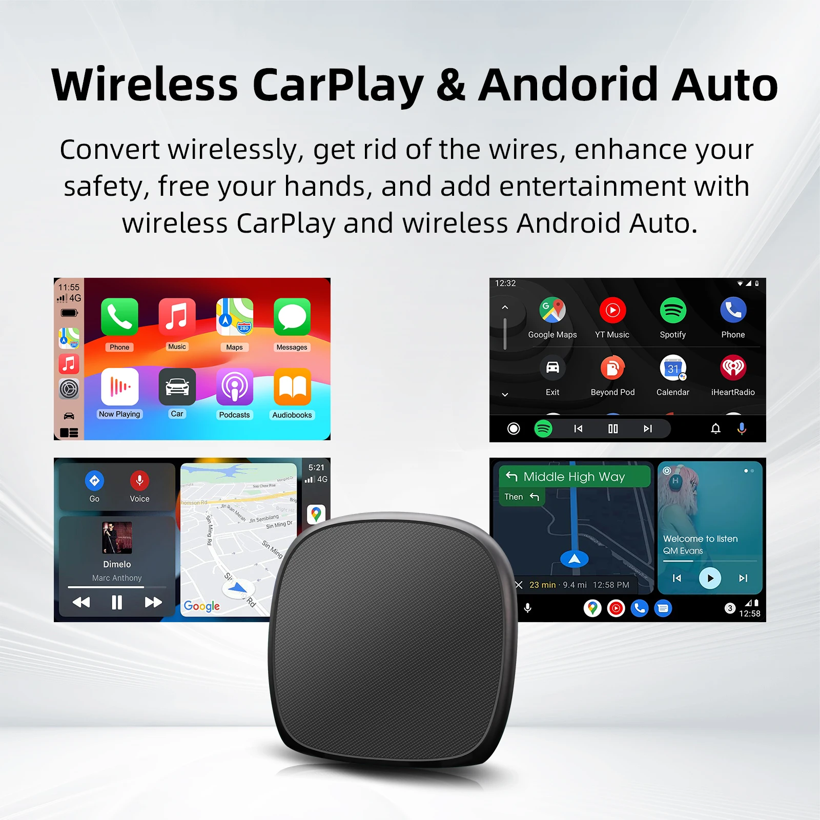 Full Android 13 CarPlay Ai Box CarPlay Android Auto Wired to Wireless Android Qualcomm Octa-core Netflix Youtube Support HDMI Output Plug and Play