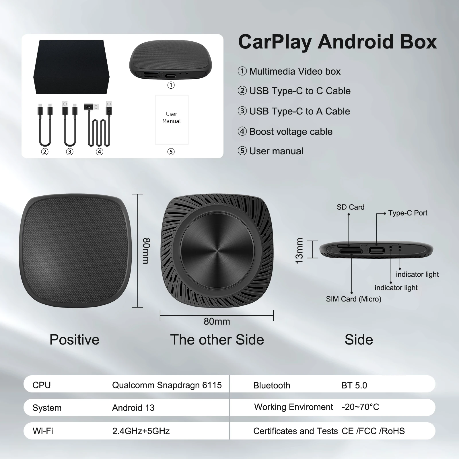 Full Android 13 CarPlay Ai Box CarPlay Android Auto Wired to Wireless Android Qualcomm Octa-core Netflix Youtube Support HDMI Output Plug and Play
