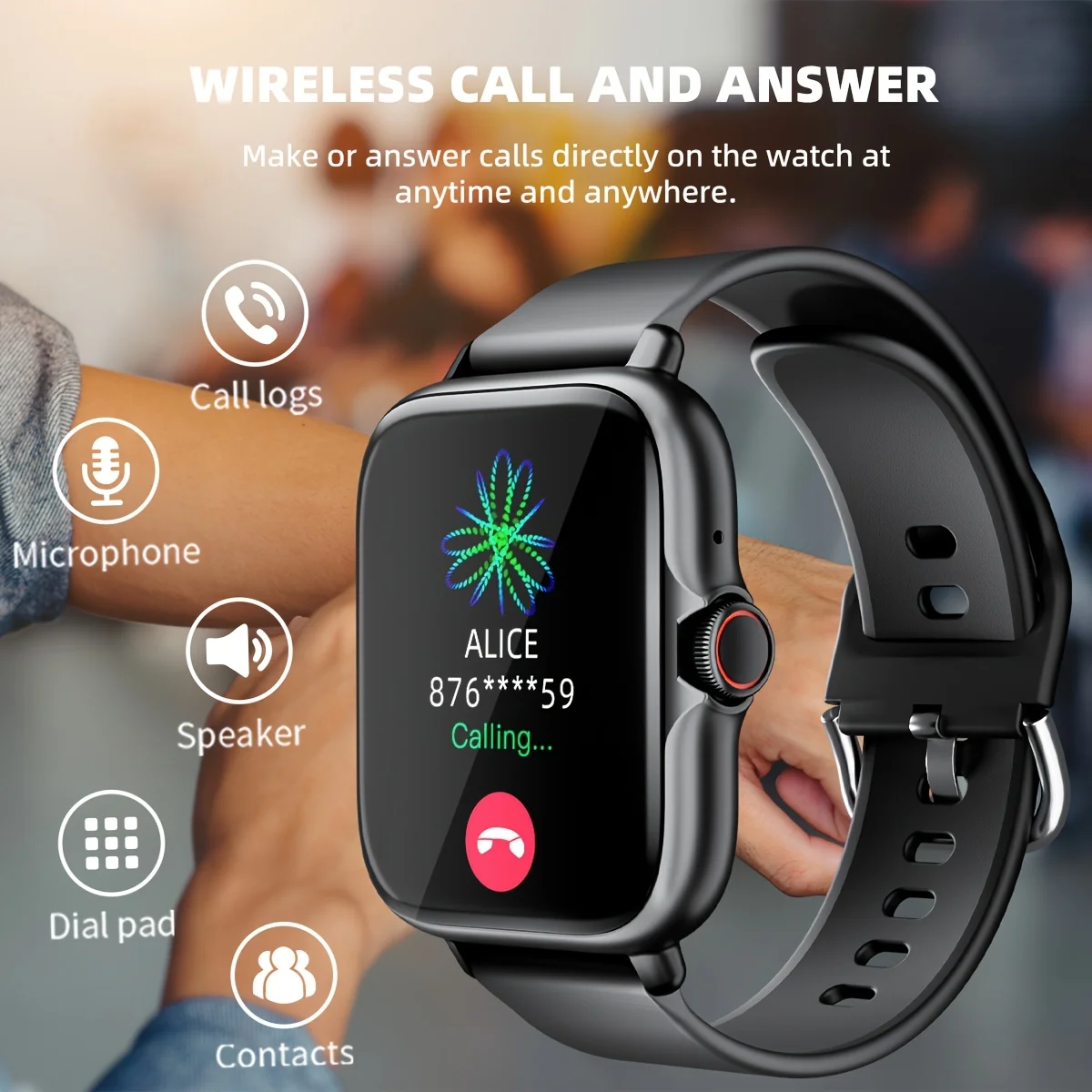 Smart Watch Compatible for iPhone & Android, Wireless Call, HD Touch Screen Fitness Tracker with Pedometer, Step Tracker, Music,Weather Display,Wireless Smartwatch for Men & Women