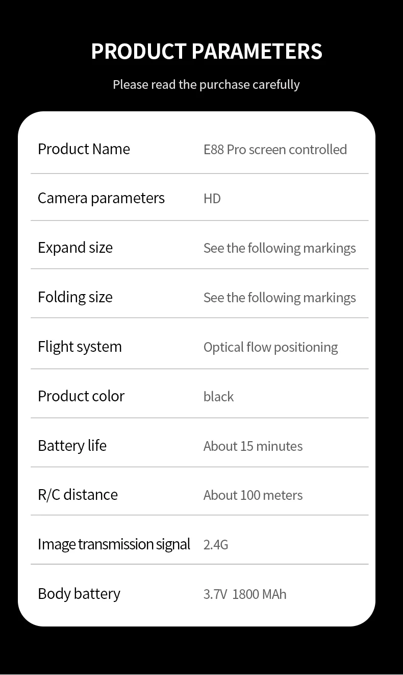 E88 Pro Foldable Drone Dual HD Camera Optical Flow Positioning 2.4G Signal 100M Remote Range One Key Takeoff Landing Return Outdoor Aerial Drone
