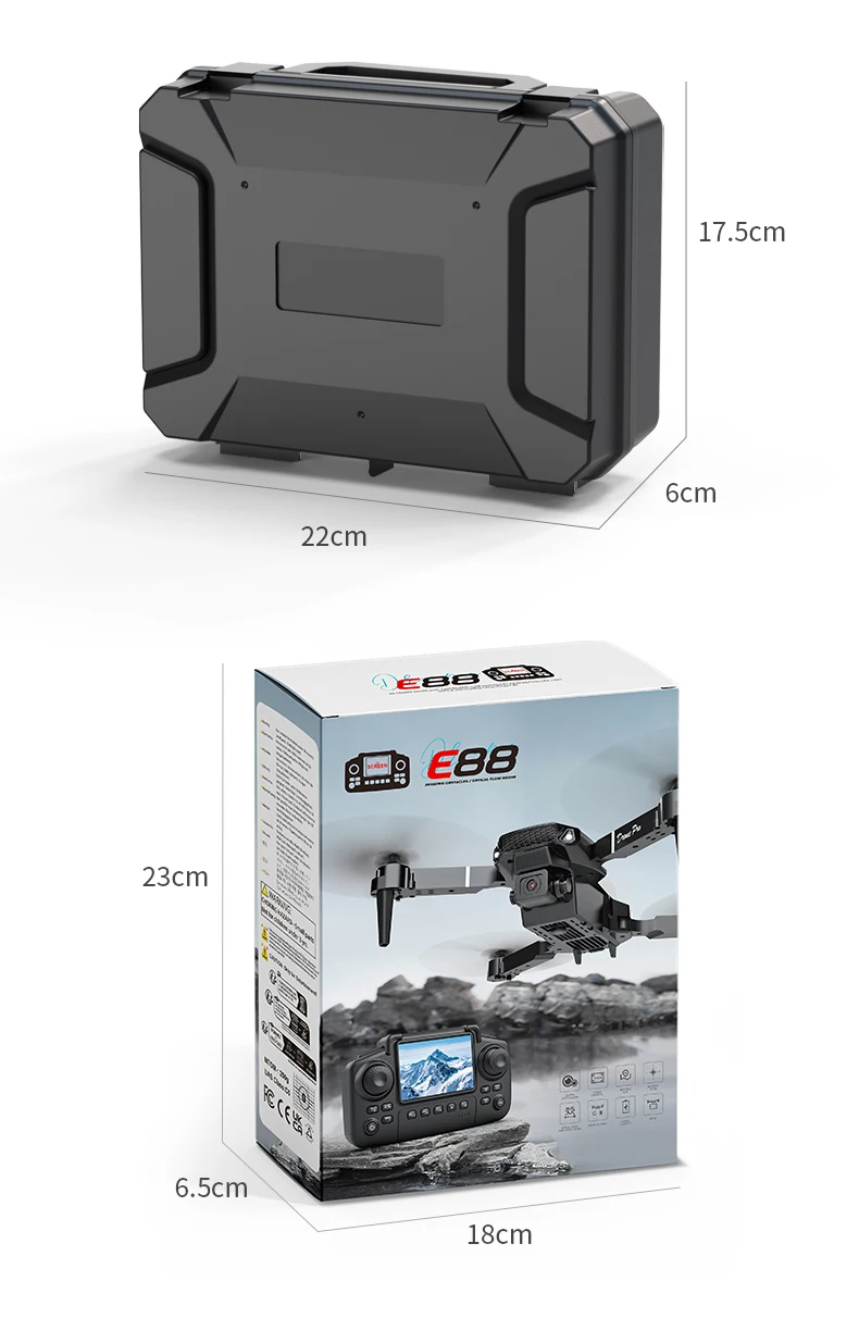 E88 Pro Foldable Drone Dual HD Camera Optical Flow Positioning 2.4G Signal 100M Remote Range One Key Takeoff Landing Return Outdoor Aerial Drone