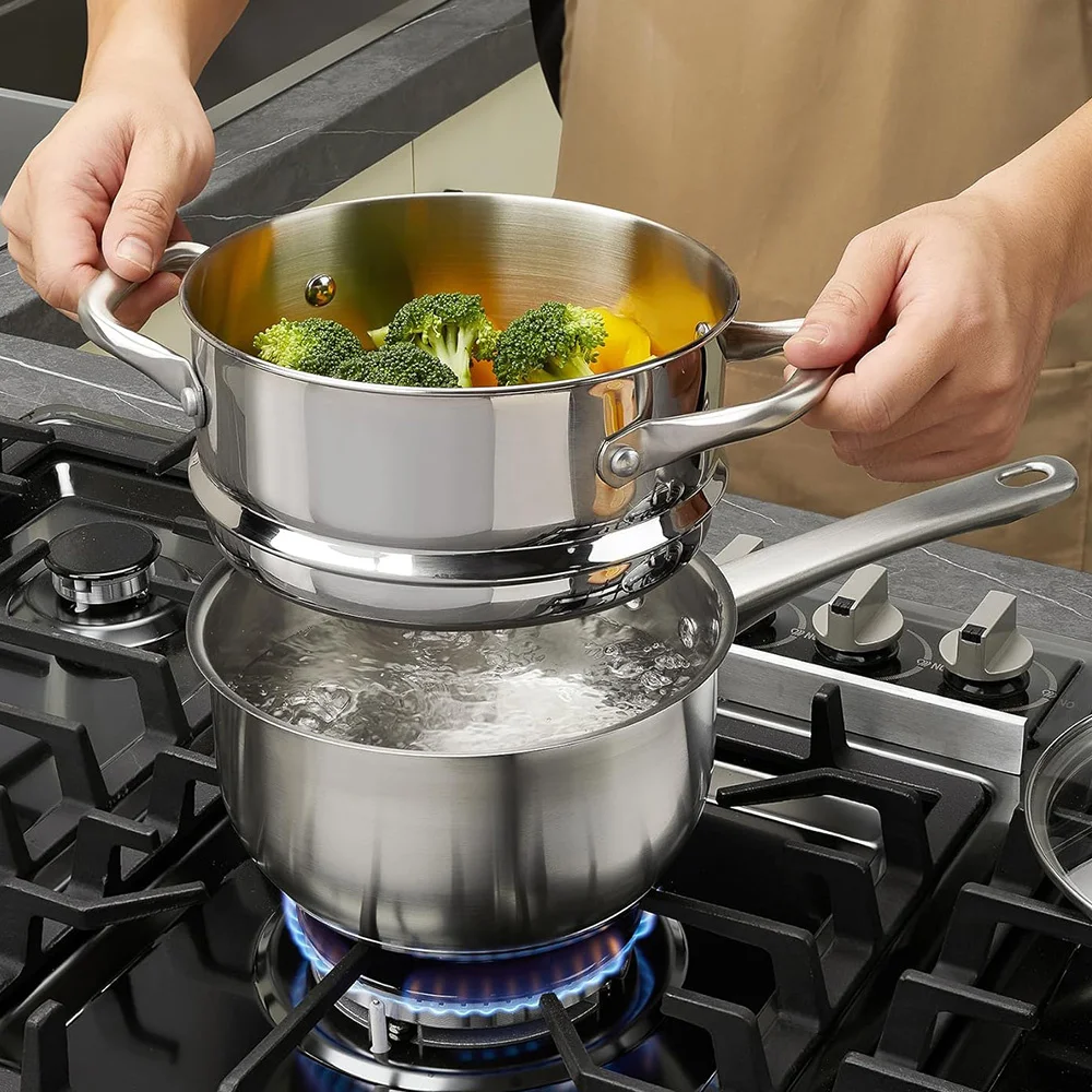 KOCH SYSTEME CS 10 Piece Pots and Pan Set Stainless Steel Kitchen Cookware Set Sauce pan Frying pan Stewpan Breakfast Steak frying pan Family Cooking Pots Induction Compatible