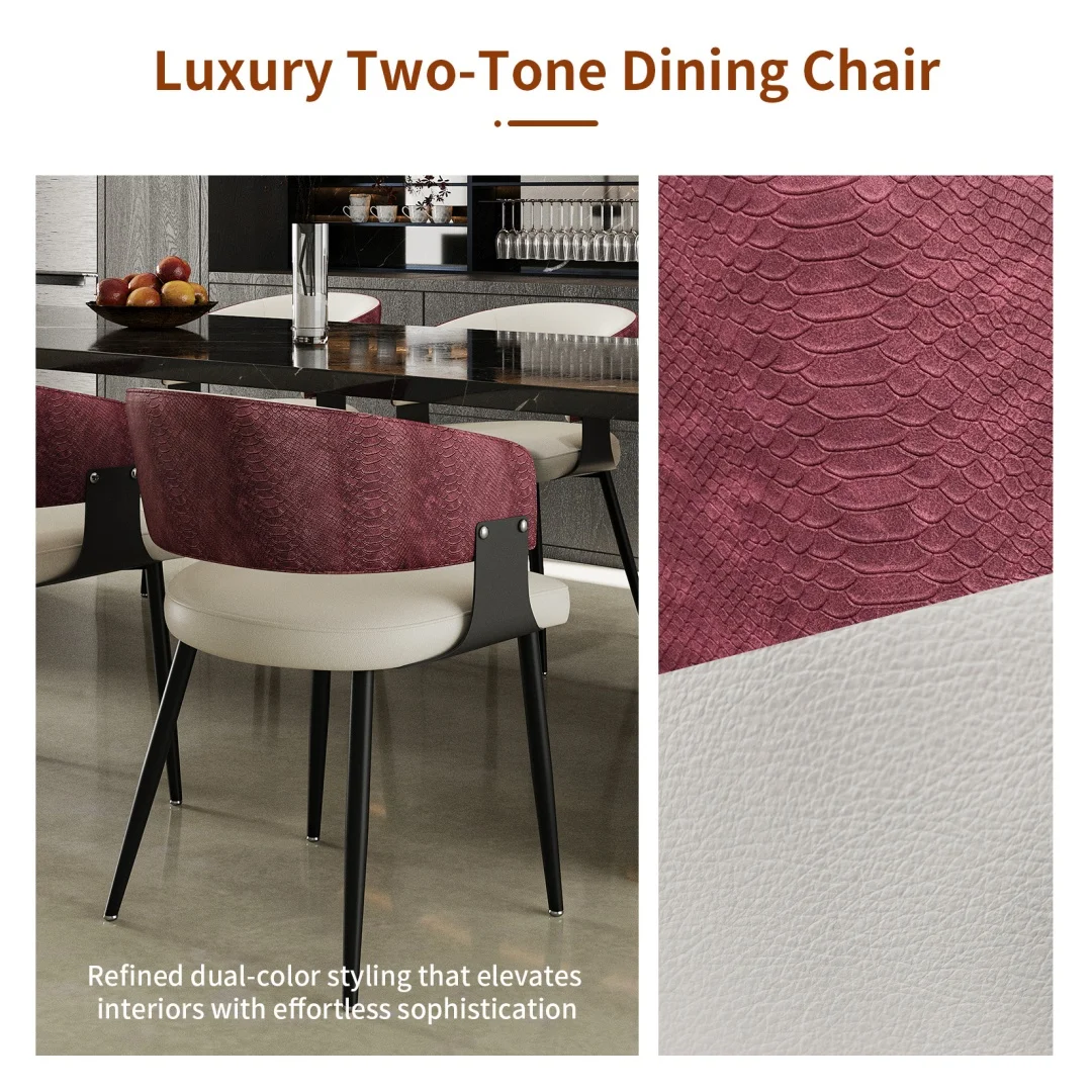 Comfortable Crocodile-Textured Microfiber Leather Dining Chair,Padded Wide Seat Upholstered Leisure Chair for Kitchen Restaurant Home