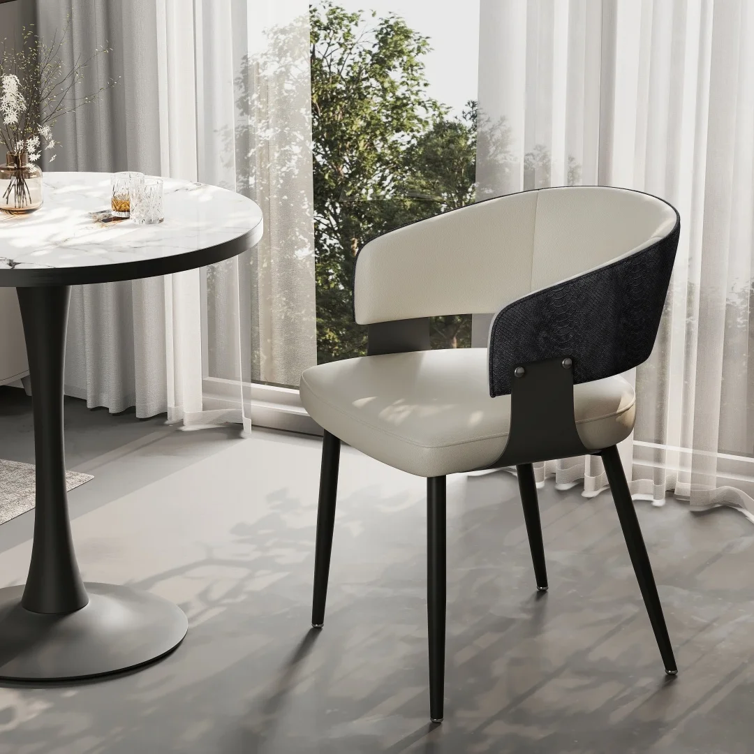 Comfortable Crocodile-Textured Microfiber Leather Dining Chair,Padded Wide Seat Upholstered Leisure Chair for Kitchen Restaurant Home