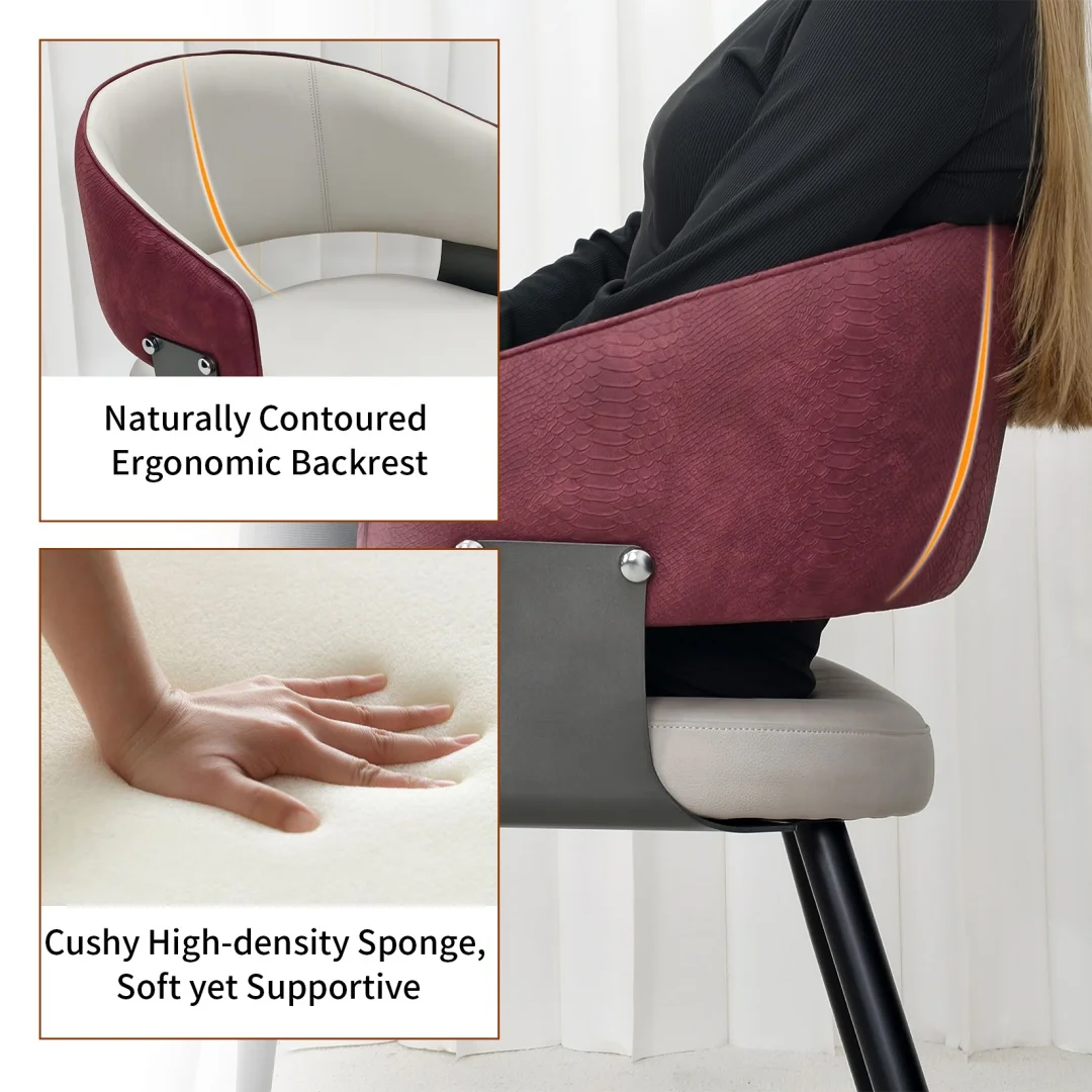 Comfortable Crocodile-Textured Microfiber Leather Dining Chair,Padded Wide Seat Upholstered Leisure Chair for Kitchen Restaurant Home