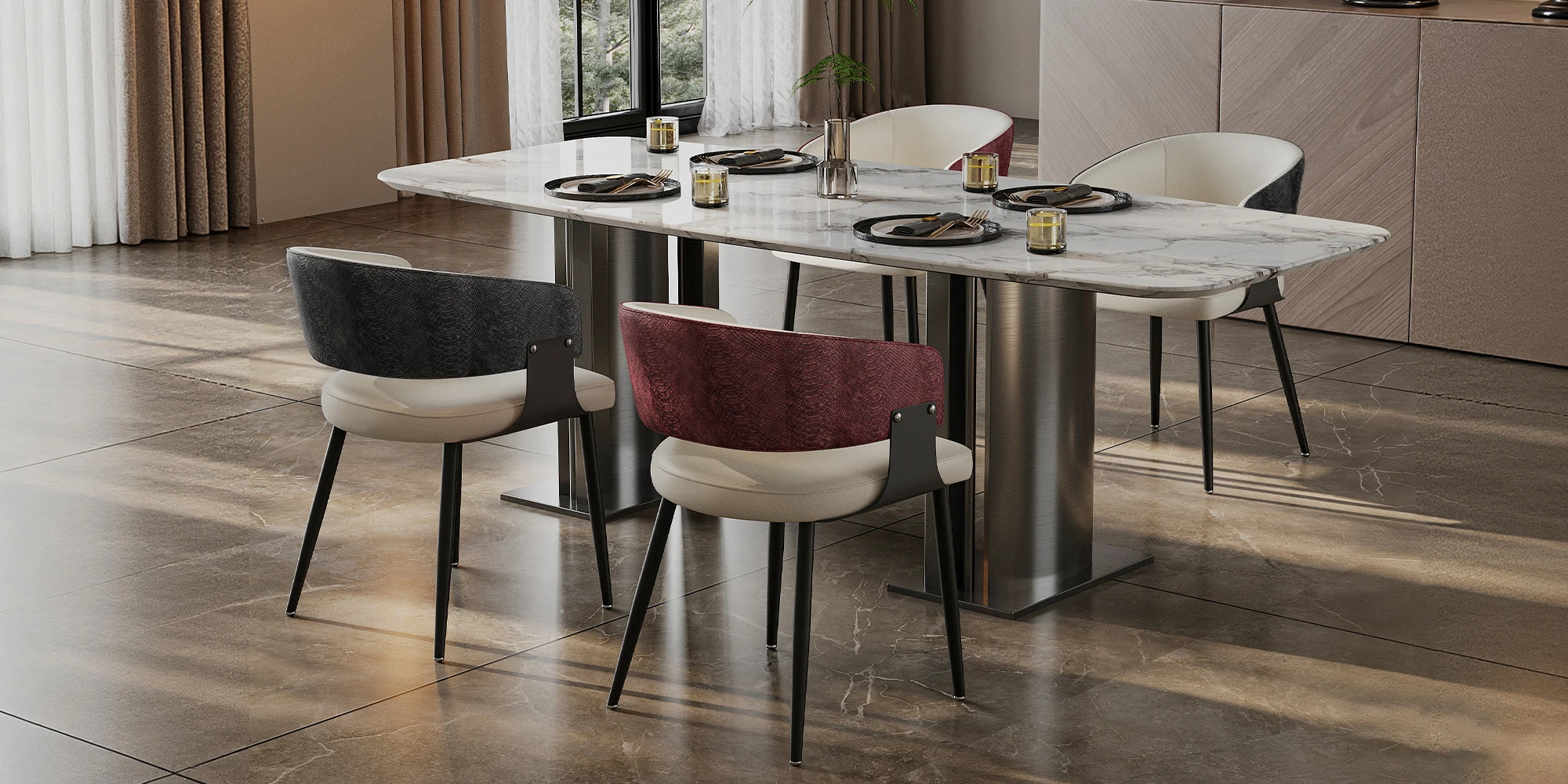 Comfortable Crocodile-Textured Microfiber Leather Dining Chair,Padded Wide Seat Upholstered Leisure Chair for Kitchen Restaurant Home