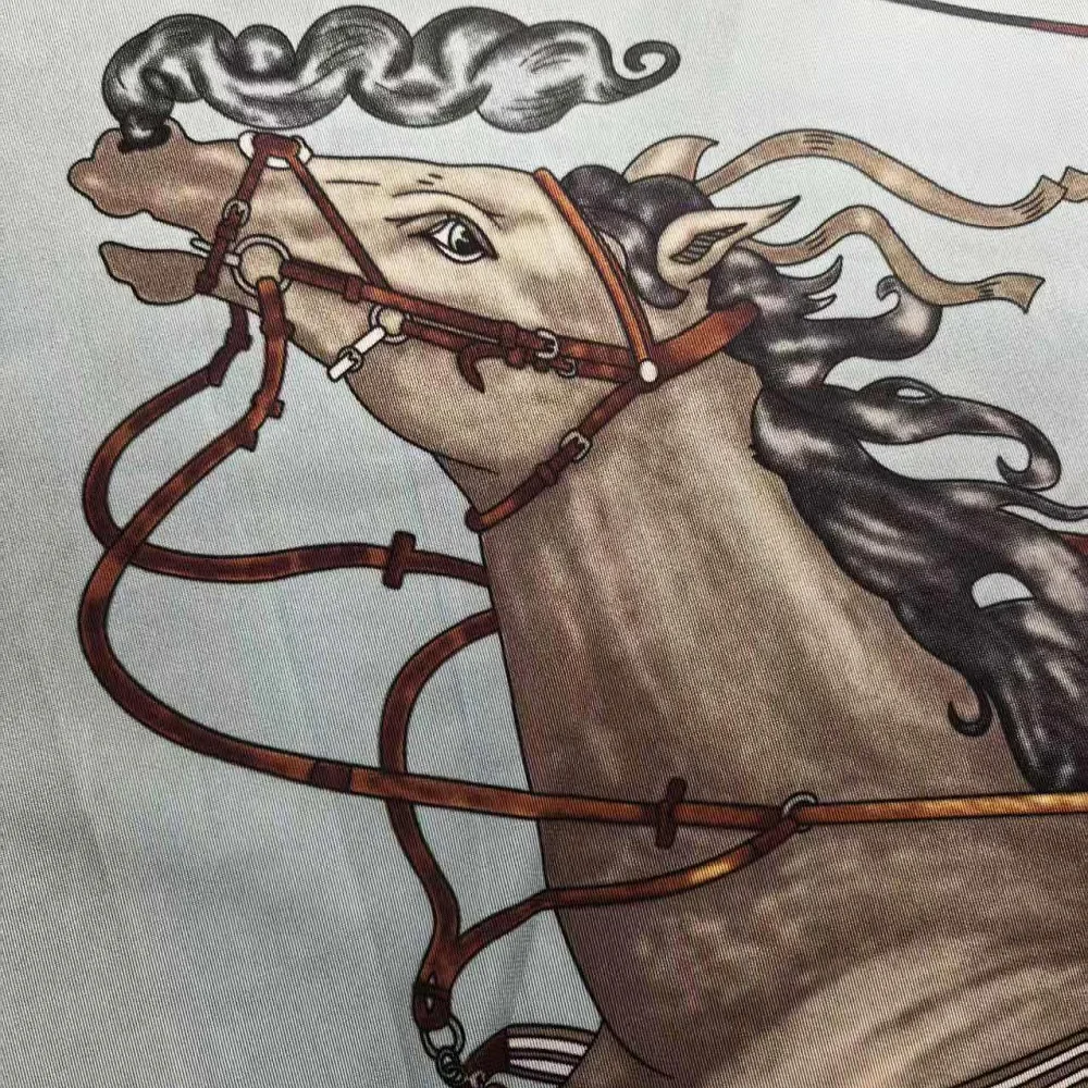 90CM Twill Silk Scarf Luxury Branded Horse Printed Square Scarves Women Hijabs Bandana Foulard Neckerchief Head Scarves