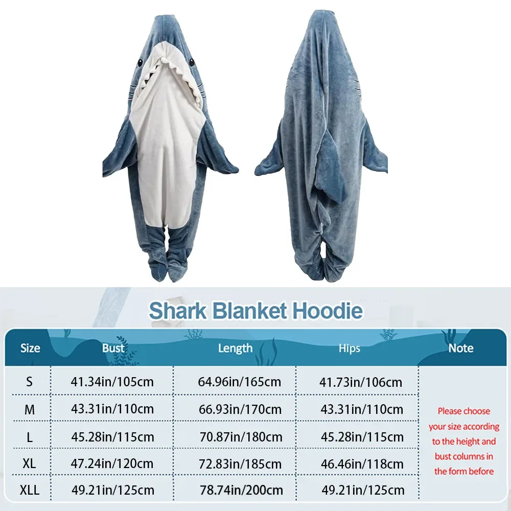 Adult Wearable Shark Blanket Sleeping Bag Soft Flannel Cartoon Animal Onesie Pajamas Warm Hooded Shark Sleep Sack Homewear Cosplay Costume Gift