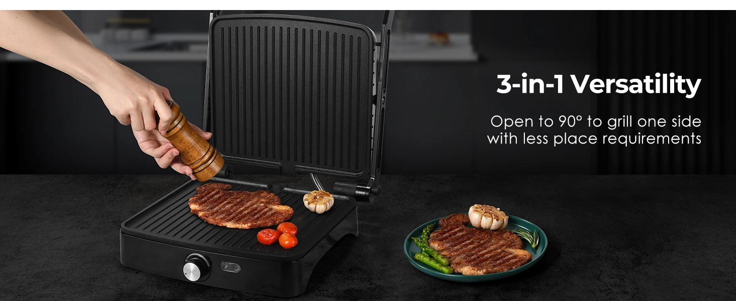 1200W Panini Press Grill with Adjustable Temperature, 4-Slice Indoor Grill, 180° Open Sandwich Maker with Drip Tray