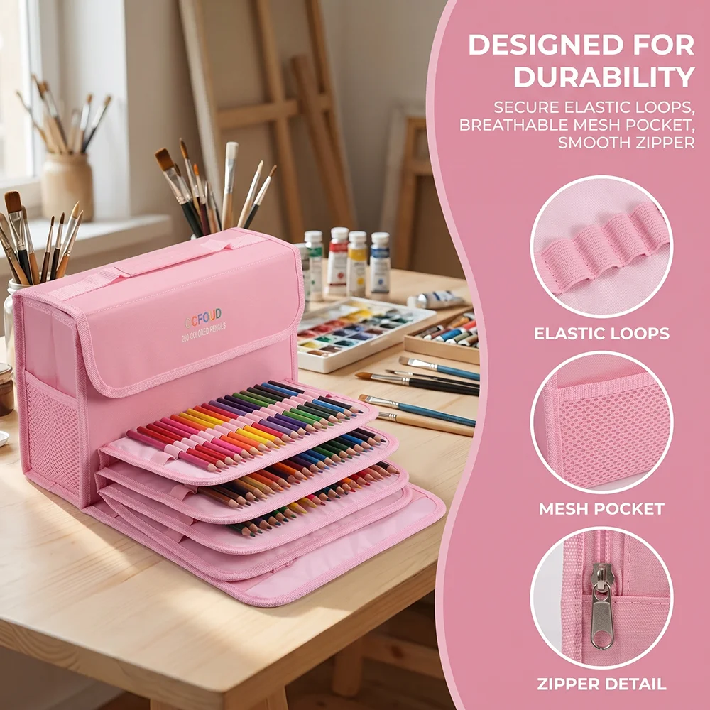 260-Piece Colored Pencil Art Set in Durable Storage Bag, Complete Drawing Supplies Kit for Adult, Perfect for Home Learning, and Creative DIY Crafts