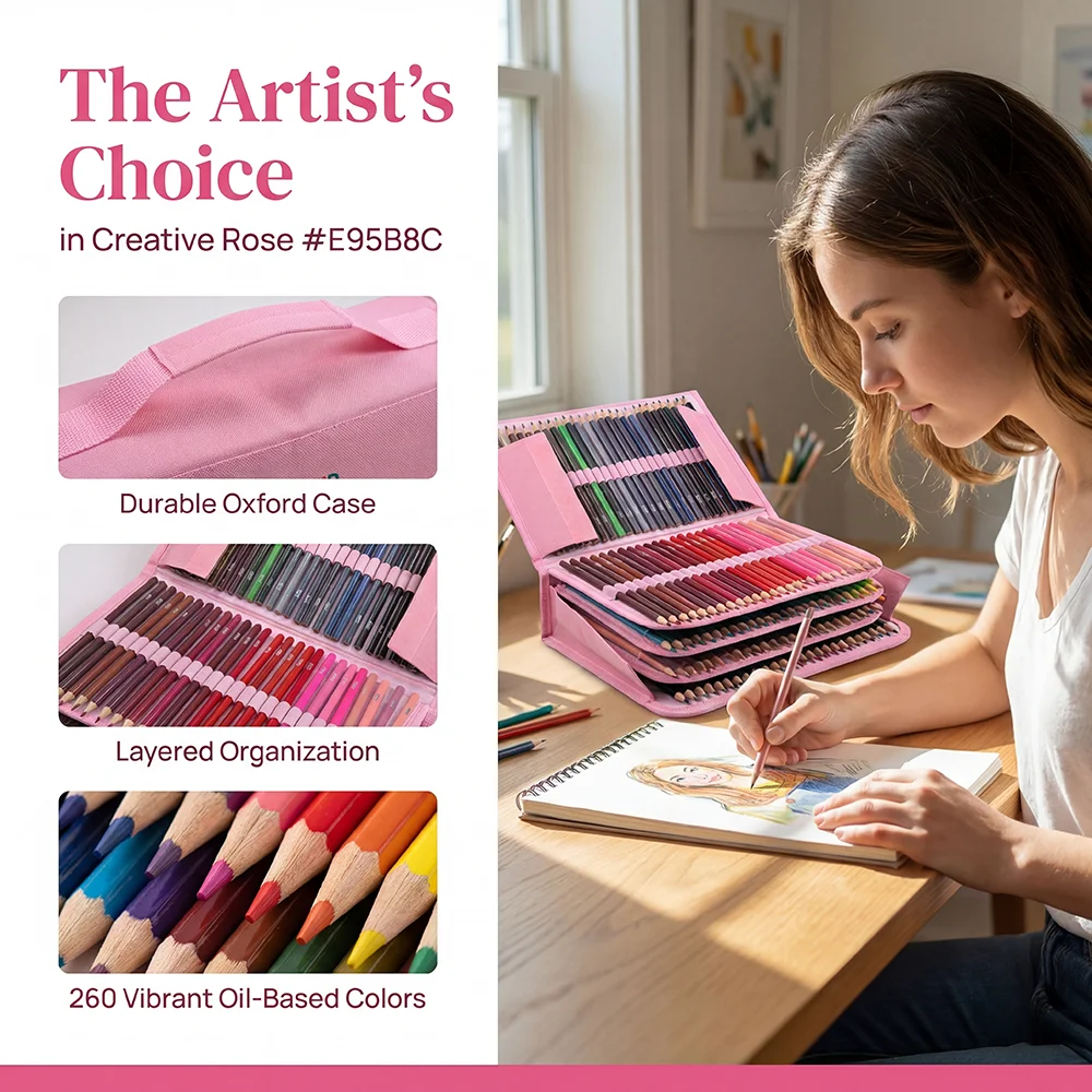 260-Piece Colored Pencil Art Set in Durable Storage Bag, Complete Drawing Supplies Kit for Adult, Perfect for Home Learning, and Creative DIY Crafts