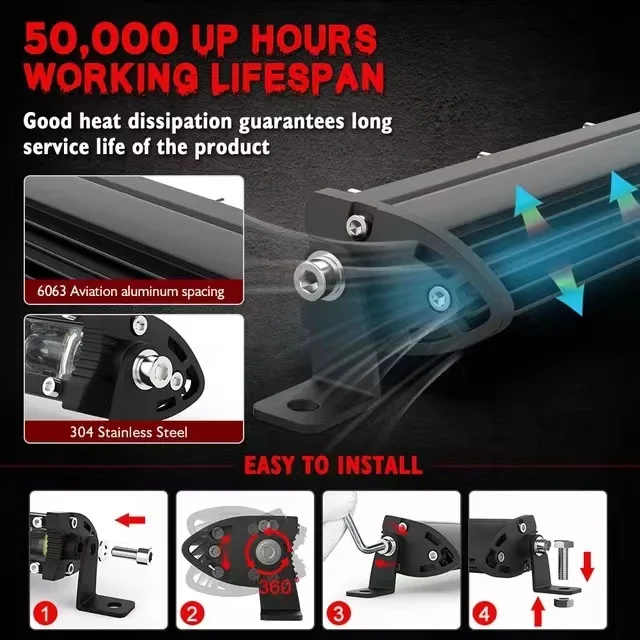 Single Row LED Light Bar 12/20/32 Inch Spot/Flood Combo Beam New IP68 Waterproof 6500K Color Led Work Lights Driving Lamp for Car ATV Truck