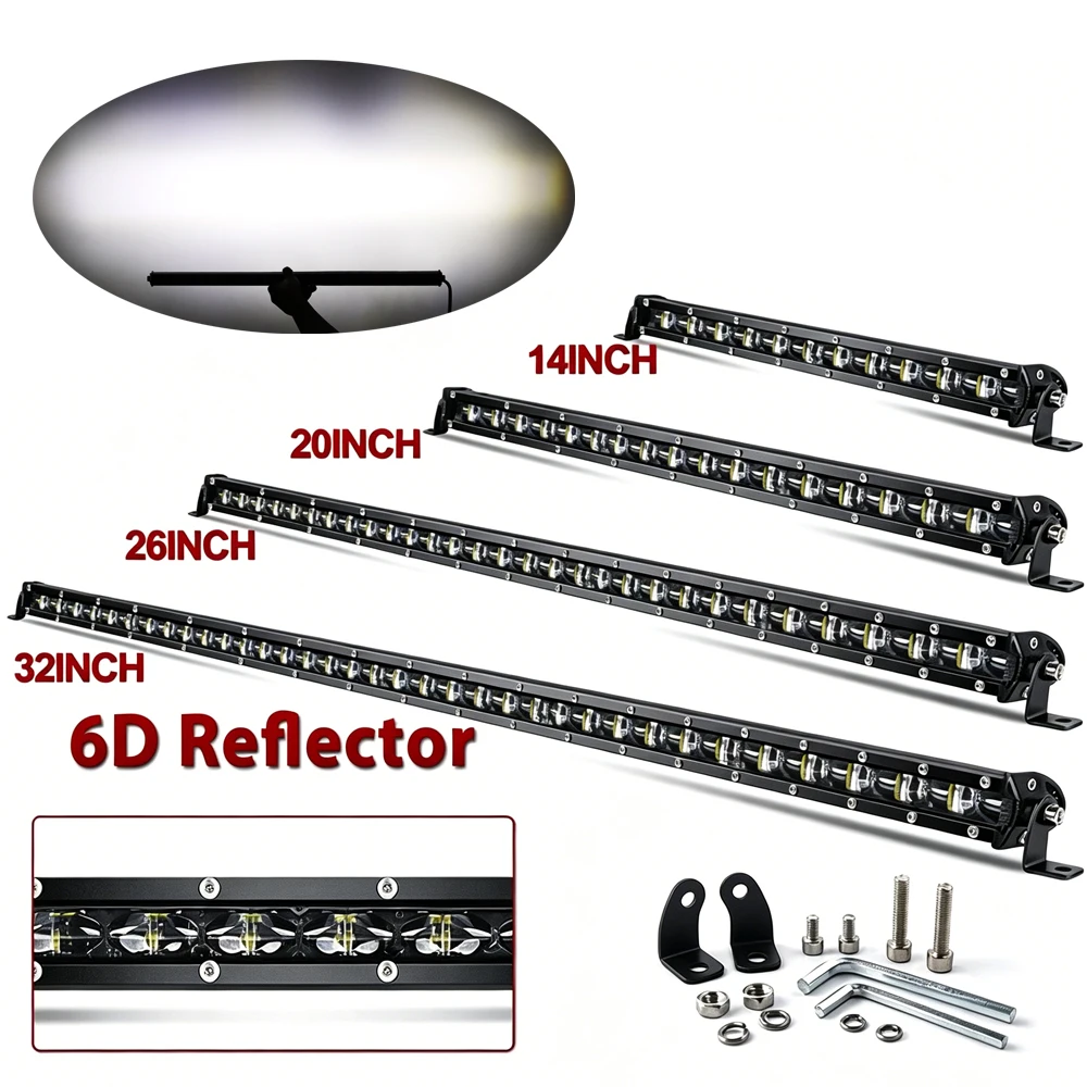 Single Row LED Light Bar 12/20/32 Inch Spot/Flood Combo Beam New IP68 Waterproof 6500K Color Led Work Lights Driving Lamp for Car ATV Truck