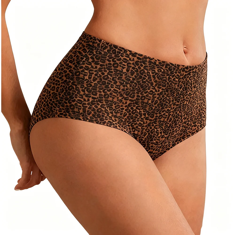 6Pcs Seamless Ice Silk Briefs Women Leopard Print Panties Females Mid Waist Comfort Underpants Girls Soft Lightweight Underwears