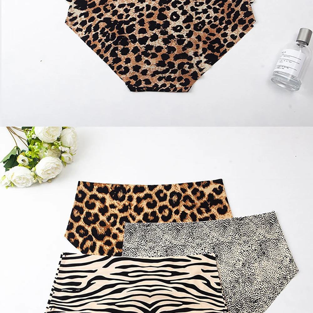 6Pcs Seamless Ice Silk Briefs Women Leopard Print Panties Females Mid Waist Comfort Underpants Girls Soft Lightweight Underwears