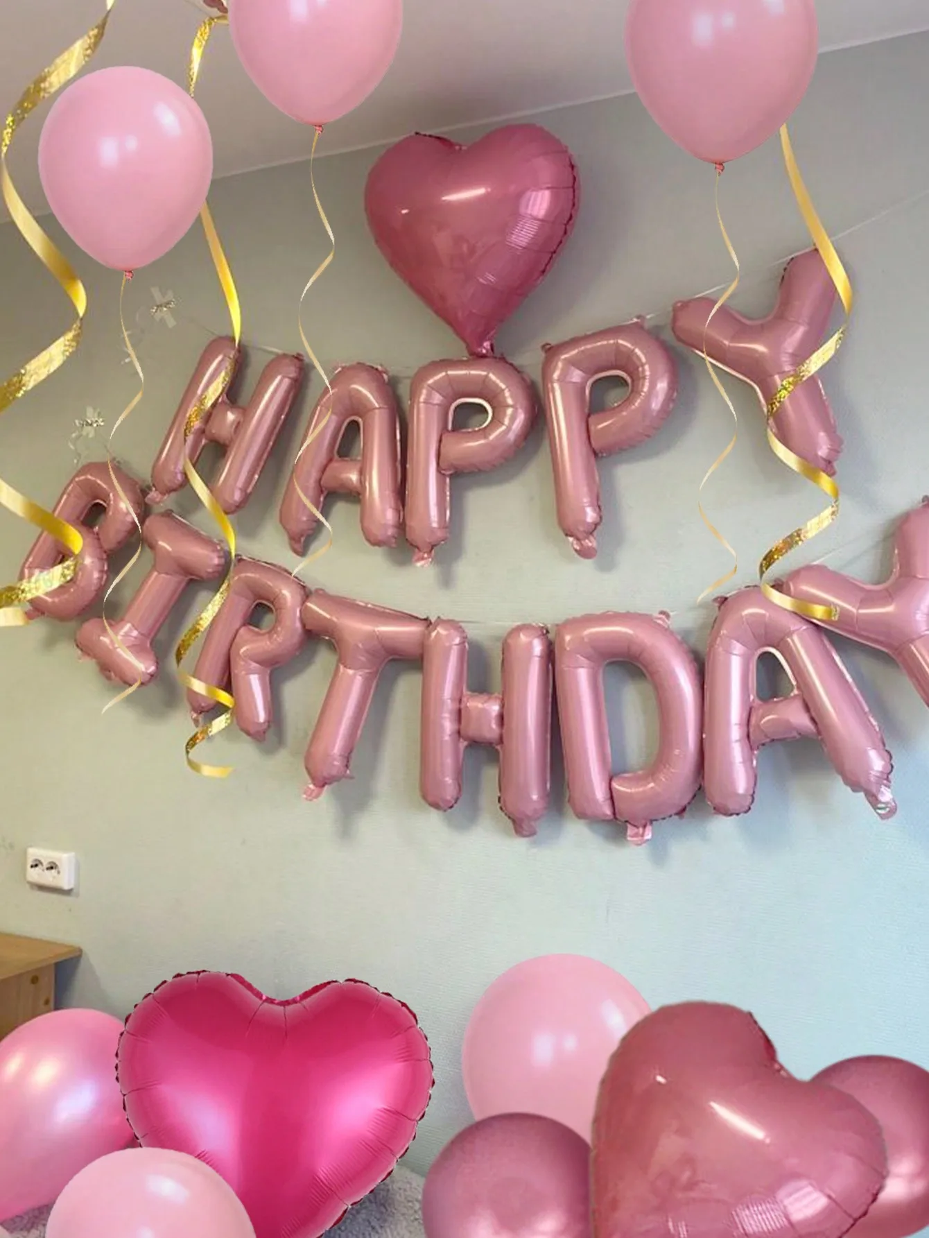 49pcs Pink Birthday Balloon Set, Includes 16 Inch Pink Birthday Decor, Heart Shaped Balloons & Metallic Pink Balloons, Suitable For Birthday Party, Baby Shower, Wedding, Bridal Shower, Photo Booth Backdrop, Anniversary, Home Decoration