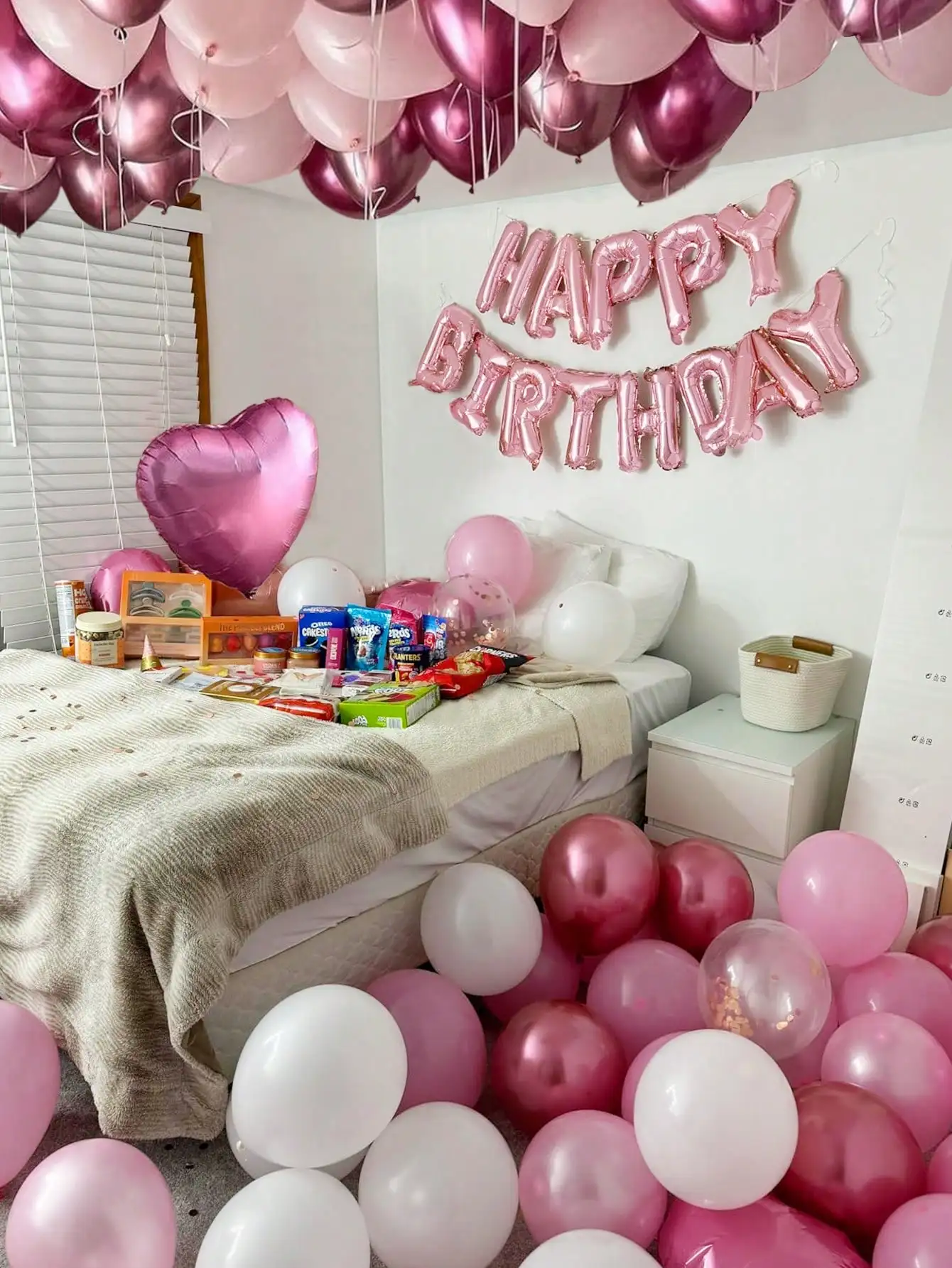 49pcs Pink Birthday Balloon Set, Includes 16 Inch Pink Birthday Decor, Heart Shaped Balloons & Metallic Pink Balloons, Suitable For Birthday Party, Baby Shower, Wedding, Bridal Shower, Photo Booth Backdrop, Anniversary, Home Decoration