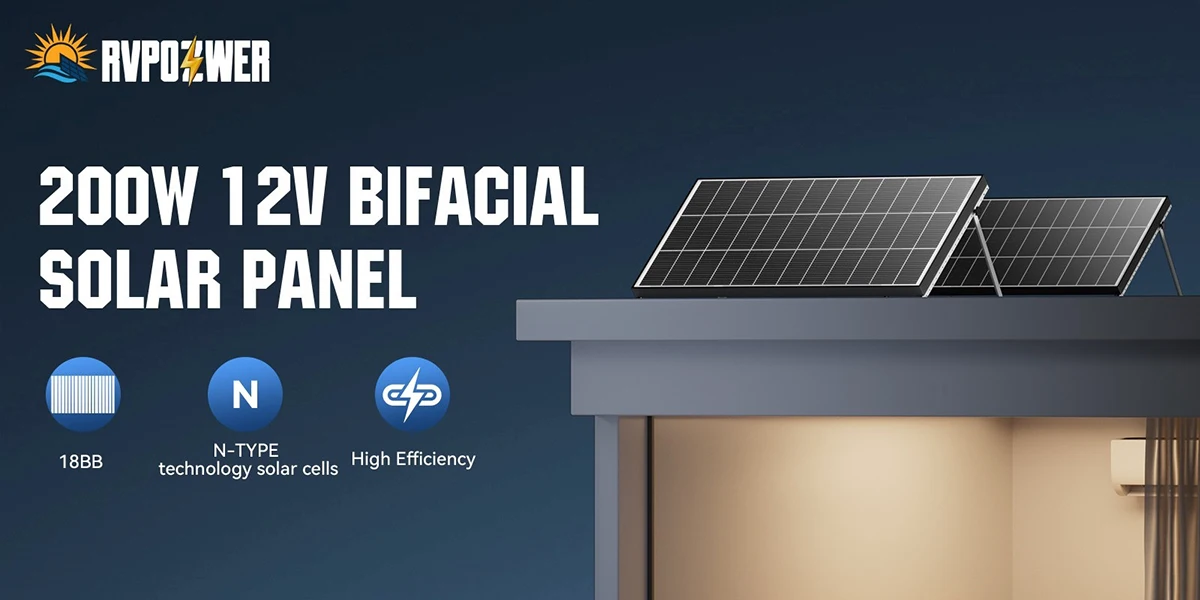 RVPOZWER 200W/400W/800W Bifacial Solar Panel 18BB N-Type Mono Cells High-Efficiency PV Power for Home Rooftop Off-Grid Outdoor