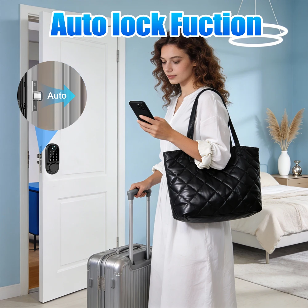 Bluetooth Smart Deadbolt Lock Keyless Entry Fingerprint Door Lock with Touch Keypad IC Card Physical Key APP Remote Temporary Code Auto Lock for Front Door Home Apartment Rental