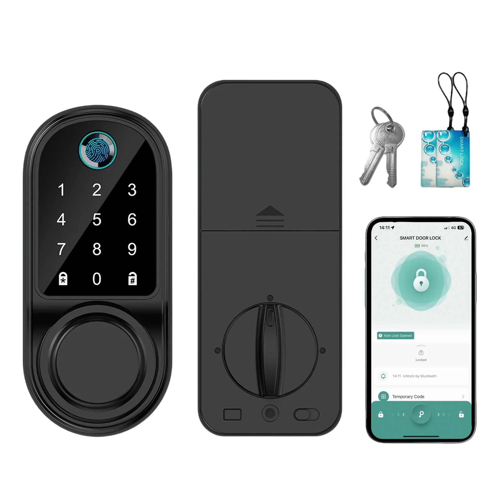 Bluetooth Smart Deadbolt Lock Keyless Entry Fingerprint Door Lock with Touch Keypad IC Card Physical Key APP Remote Temporary Code Auto Lock for Front Door Home Apartment Rental