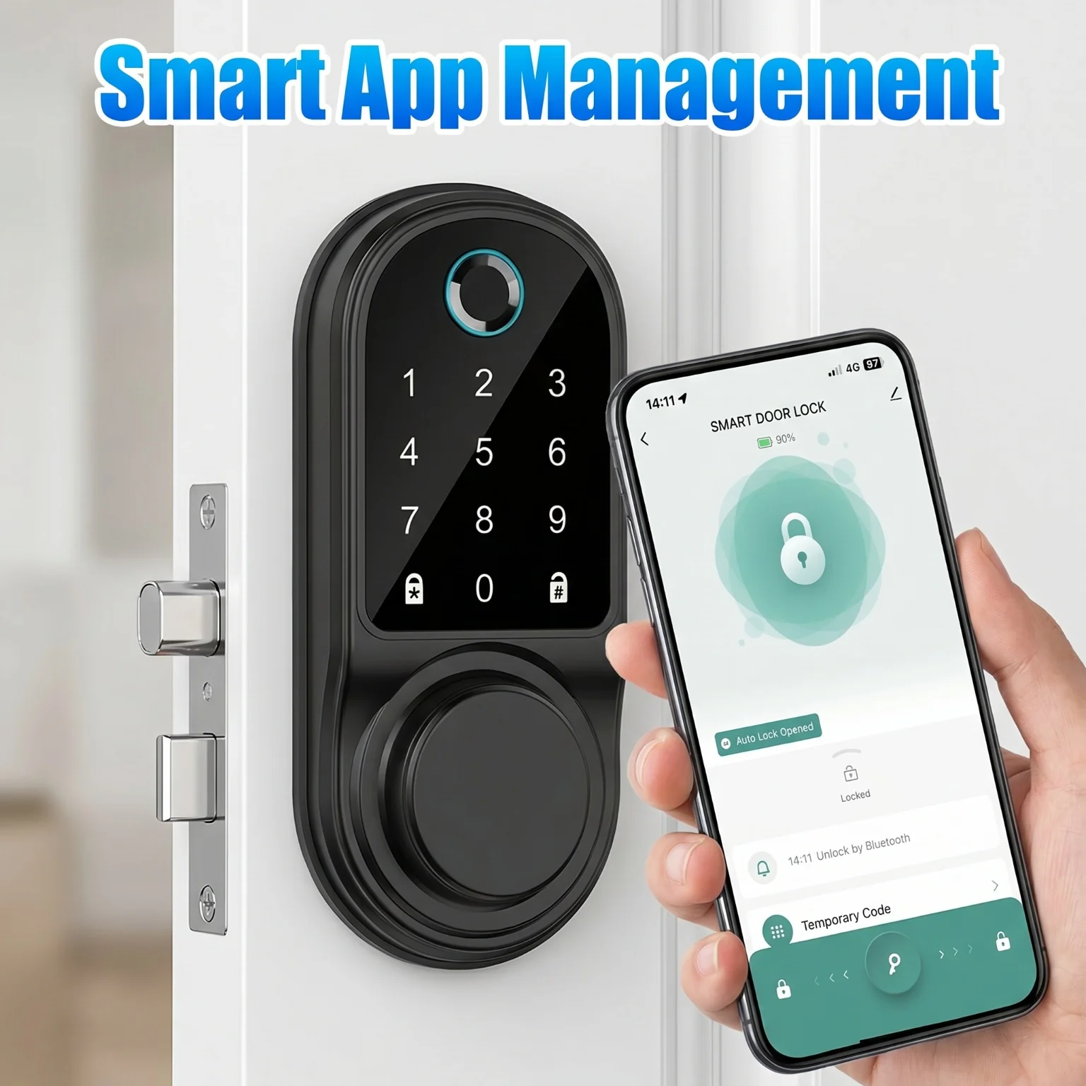 Bluetooth Smart Deadbolt Lock Keyless Entry Fingerprint Door Lock with Touch Keypad IC Card Physical Key APP Remote Temporary Code Auto Lock for Front Door Home Apartment Rental