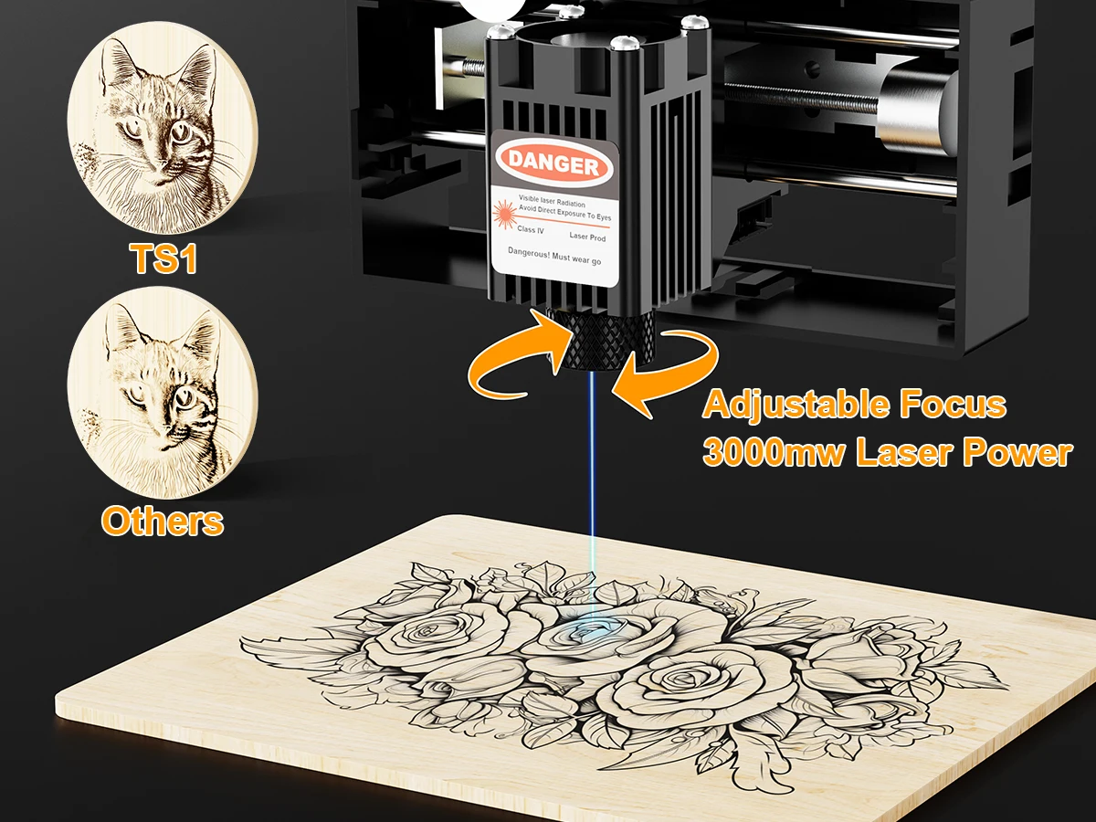 Twotrees Laser Engraver TS1 3W Laser Engraving Machine 80x80mm Blue Light Diode Laser Wood Cutting tools DIY Dog Tag With Acrylic filter baffle