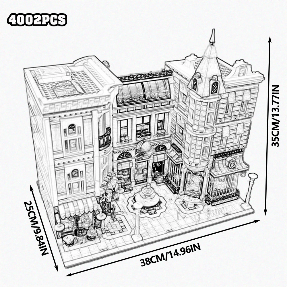 Large Classical Architecture Collection Building Blocks Set City Street Model Bricks Bank Assembly Square Fire Brigade Grand Emporium Combination Design Difficult Assembly Bricks Home Decoration For Adult Collectors