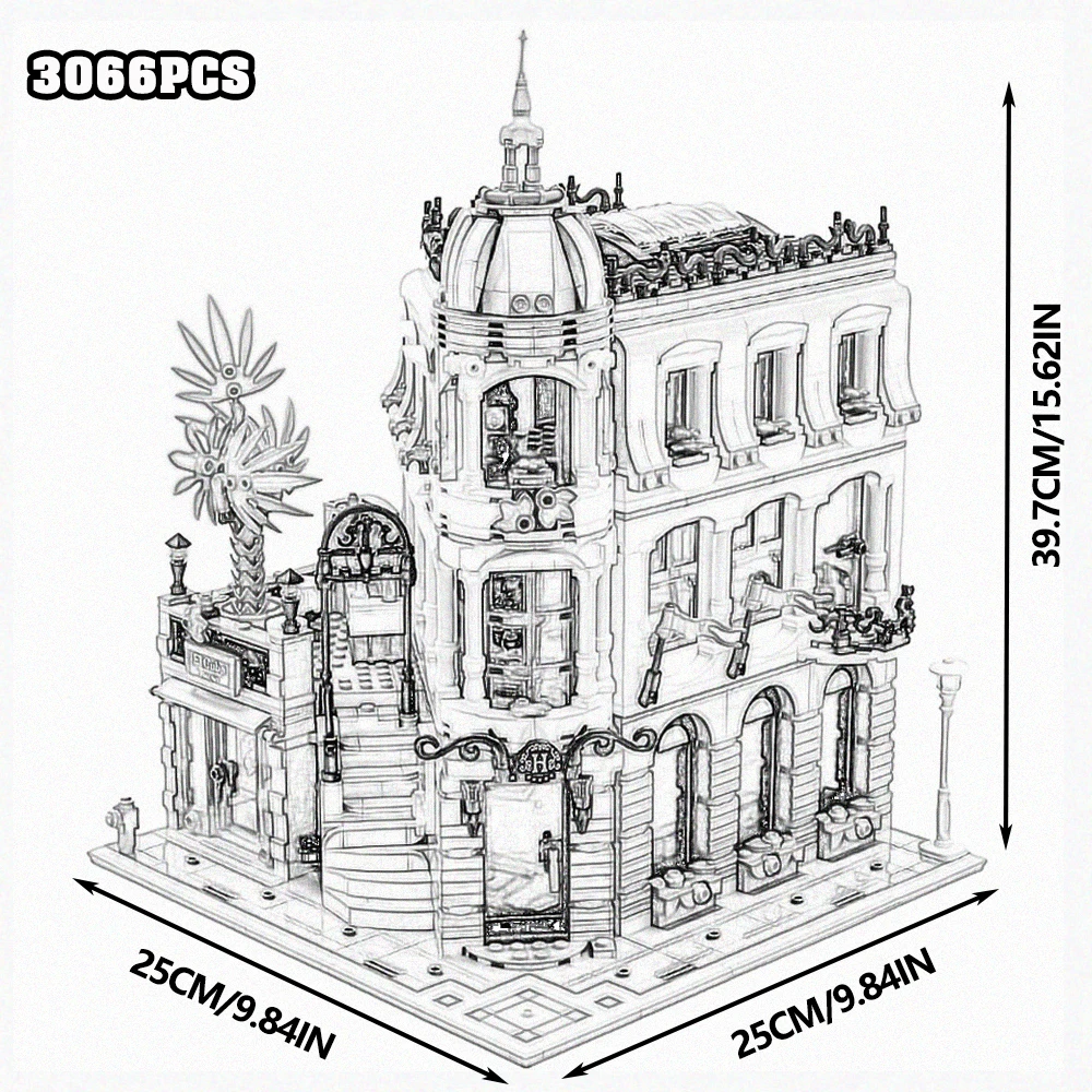 Large Classical Architecture Collection Building Blocks Set City Street Model Bricks Bank Assembly Square Fire Brigade Grand Emporium Combination Design Difficult Assembly Bricks Home Decoration For Adult Collectors
