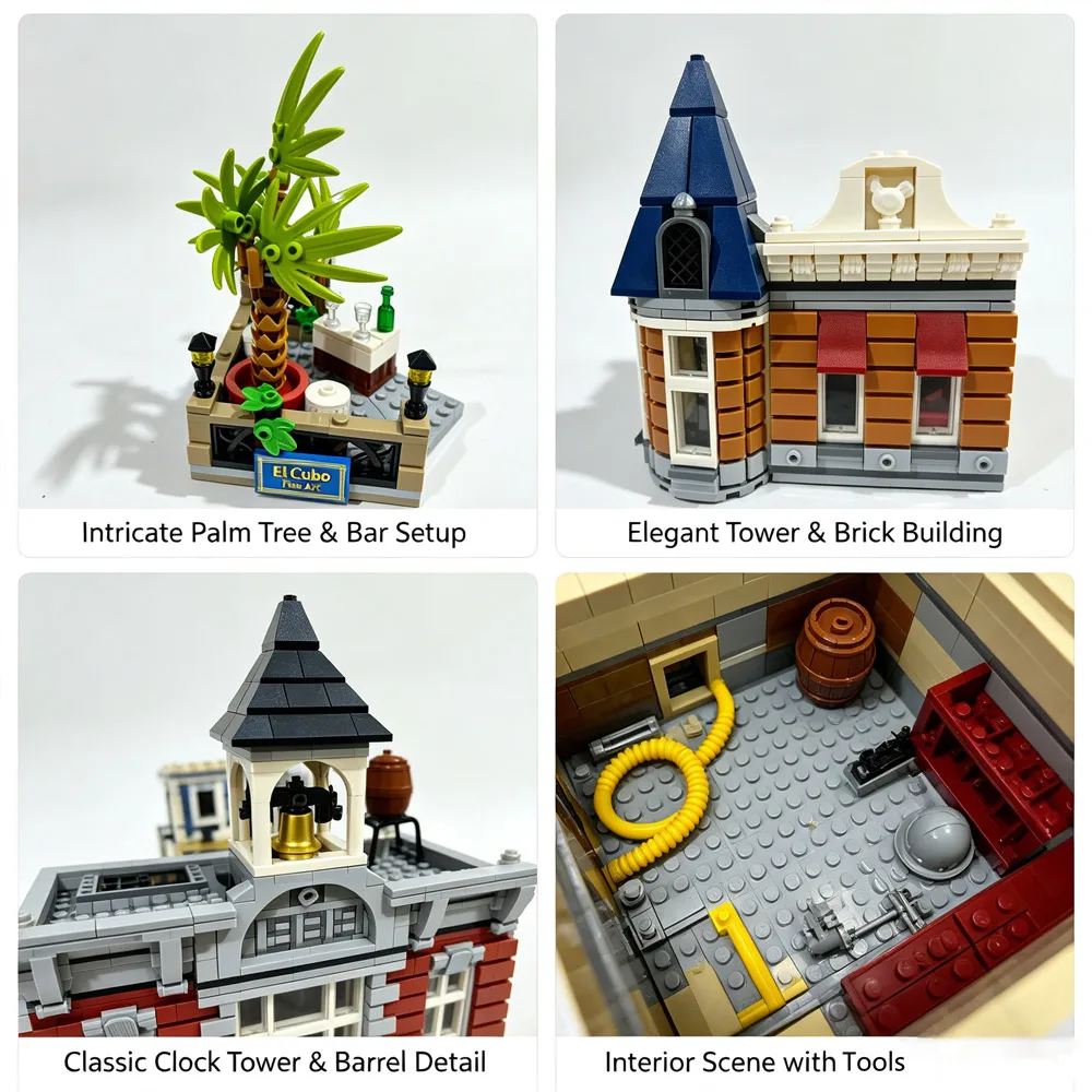 Large Classical Architecture Collection Building Blocks Set City Street Model Bricks Bank Assembly Square Fire Brigade Grand Emporium Combination Design Difficult Assembly Bricks Home Decoration For Adult Collectors